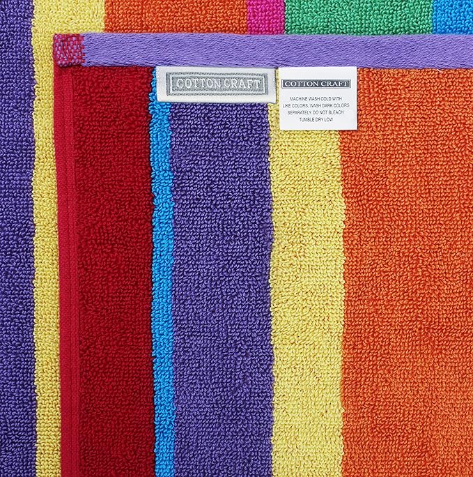 COTTON CRAFT Hooded Beach Towel - Oversized XXL 35x84 Towel with Hood for Adults - Summer of Siam - The Big Kahuna 7 Foot Beach Blanket Towel - Big & Tall Soft 100% Cotton Velour - Multi Color Stripe