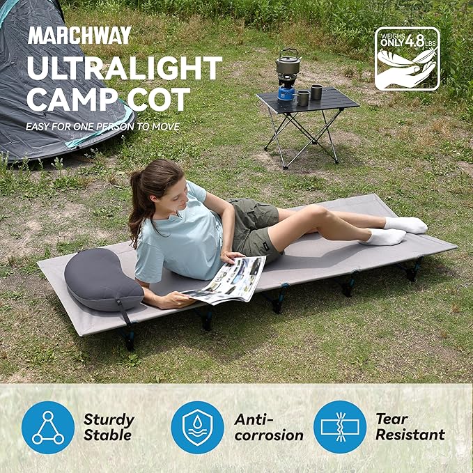 MARCHWAY Ultralight Folding Tent Camping Cot Bed, Portable Compact for Outdoor Travel, Base Camp, Hiking, Mountaineering, Lightweight Backpacking (Grey)