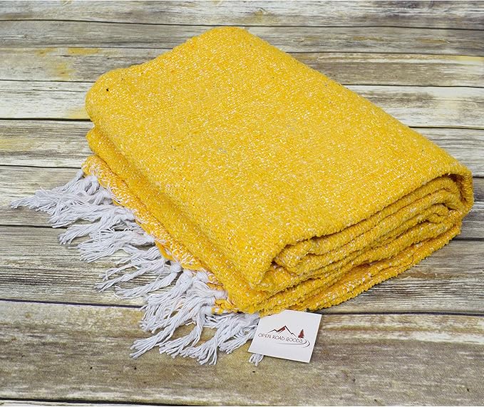 Open Road Goods Solid Color Mexican Yoga Blanket – Large Handwoven Throw for Yoga, Beach, Camping or Home – Soft and Durable Cotton Blend