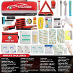 General Medi 127-Pieces Roadside Car Emergency Kit Include Mini First Aid Kit, Jumper Cables,Tow Rope, Bandage, Safety Vest, Emergency Triangle, All in One Pack