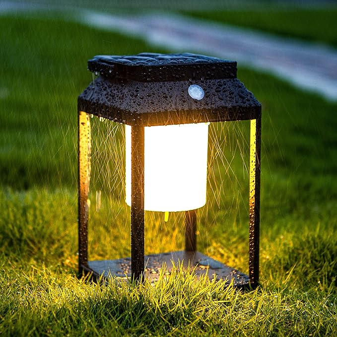 Solar Outdoor Lantern Aluminum LED Portable Rechargeable Table Lamp 35W 3000K Outdoor Nightstand Lamp IP44 Waterproof Cordless Touch Control USB Solar 2 in 1 Hand Light for Patio, Black