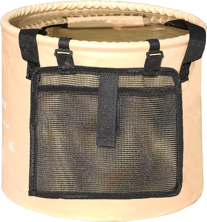 Freegrace Premium Collapsible Bucket -Multifunctional Folding Bucket -Perfect Gear for Camping, Hiking & Travel (Khaki, 10L(Upgraded))