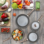 Moss & Stone 6 Pcs Dark Grey Nonstick Cookware Set, Pots And Pans Set Non stick With Glass Lid, Induction Cookware, Stay-Cool Handle PTFE/PFOA Kitchen Pots 6-Piece with Frying Pans & Saucepan