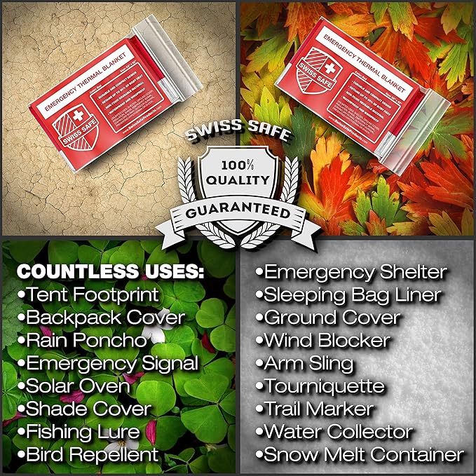 Swiss Safe 4 Pack Mylar Emergency Blankets for Survival - Compact & Insulated for Cold Weather - Designed for NASA, Outdoor, Running, Camping, Survival, First Aid Car Kit - Red, 4 Pack