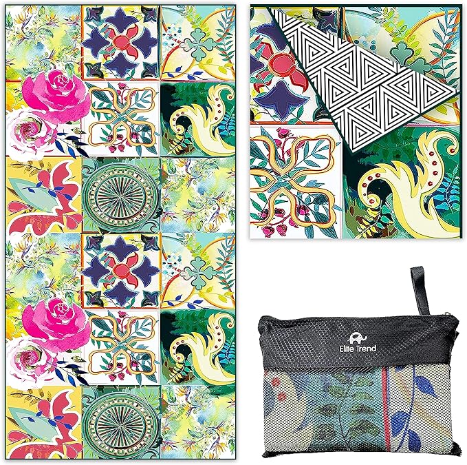 Quick Dry Towel Extra Large Waffle 78x35 Inch - Microfiber Beach Towel - Perfect for Beach, Travel, Swimming, Pool, Yoga, Hiking, Camping - Lightweight, Fast Drying, Compact for Adults (Blossom)