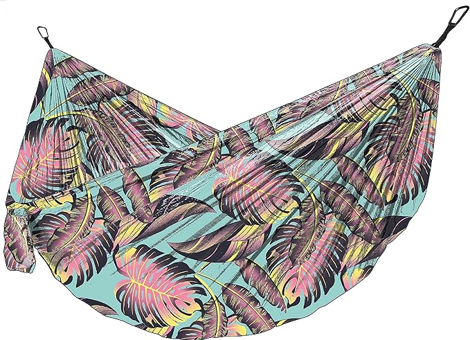 Hurley Uno Camping Hammock - 1 Person Portable Hammock for Camping, Heavy Duty Hammock, Parachute Nylon Fabric - Camping Accessories & Gear for Outdoor Activities - Holds Up to 400lbs, Mix, 108 x 54