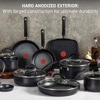 T-fal Ultimate Hard Anodized Nonstick Cookware Set 12 Piece, Oven Broiler Safe 400F, Lid Safe 350F, Kitchen Cooking Set w/Fry Pans, Saucepans, Dutch Oven, Pots and Pans, Dishwasher Safe, Black