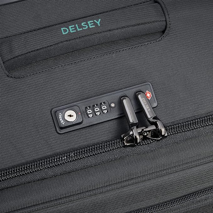DELSEY PARIS Helium DLX Softside Expandable Luggage with Spinner Wheels, Black, Checked-Medium 25 Inch