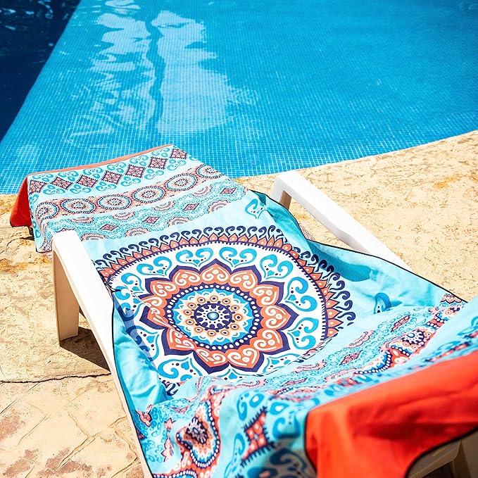 Elite Trend Microfiber Beach Towel for Adults with Bag - Extra Large 78x35 Inch Lightweight Sand Free Quick Dry Towel for Travel, Swimming, Yoga, Camping (Mandala Coral)