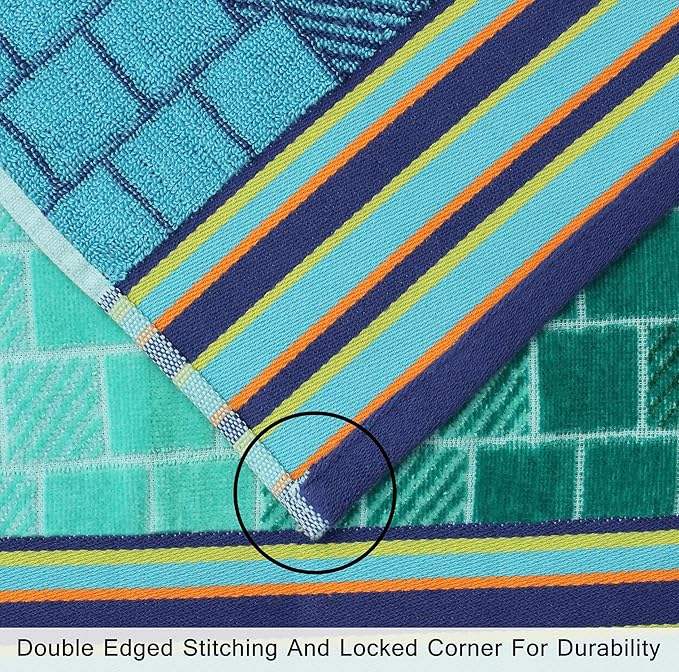 COTTON CRAFT Hooded Beach Towel – Oversized 35 x 70 Towel with Hood for Adults - 100% Cotton Velour Terry Jacquard Towel - Pool Bath Wrap - 450 GSM Soft Absorbent Quick Dry – Blue Tiles