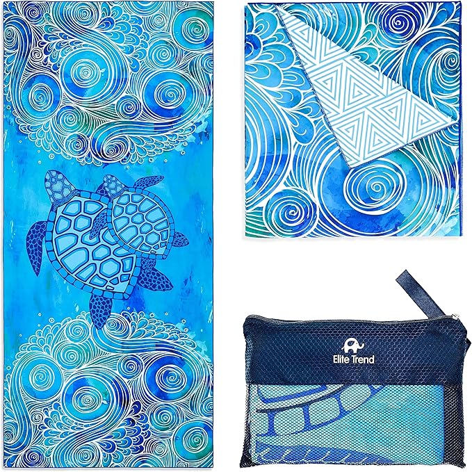 Elite Trend Microfiber Beach Towel for Adults with Bag - Extra Large 78x35 inch Lightweight Sand Free Quick Dry Towel for Travel, Swimming, Yoga, Camping (Sea Turtle)