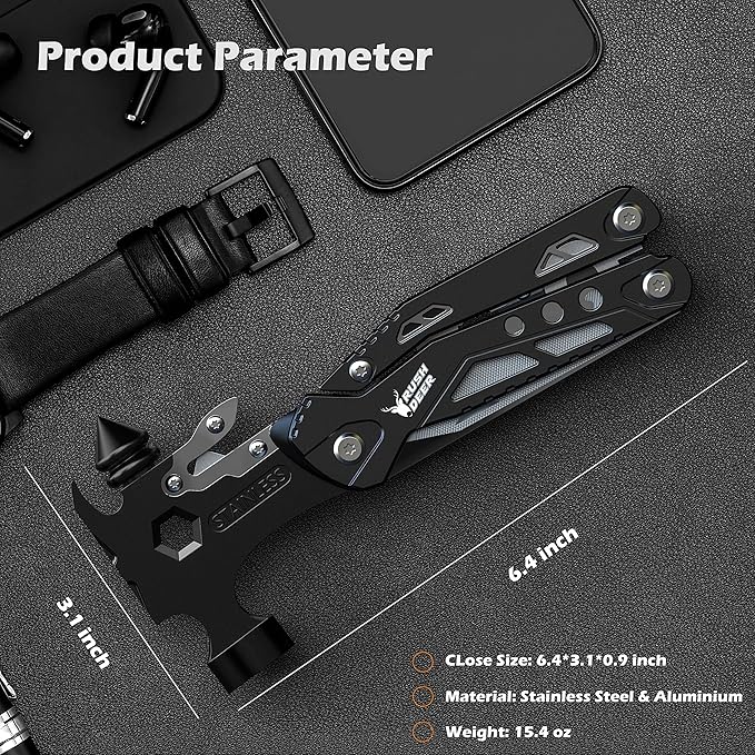 RUSH DEER 16-in-1 Multitool, Gifts for Dad, Hammer Multi tool, Utility Knife Multitools for Men, Survival Gear and Supplies, Christmas Gift for Boy Husbands