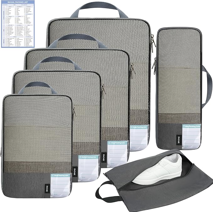 BAGAIL 6 Set/4 Set Lightweight Compression Packing Cubes for Travel, Anti-Tearing Expandable Organizer Bags for Suitcase