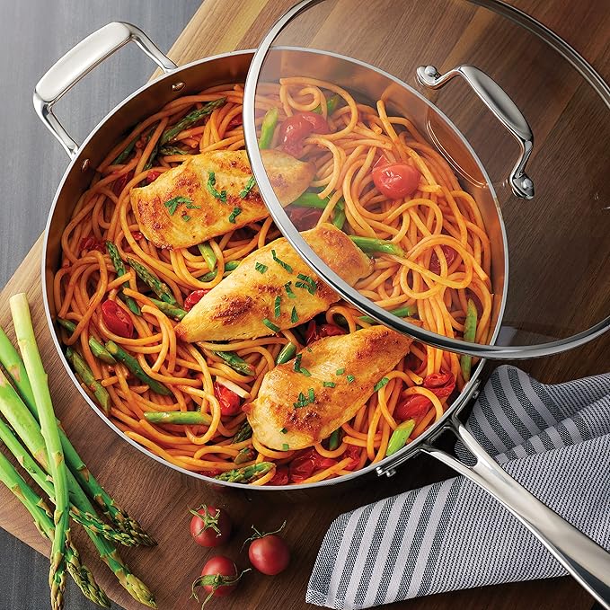 Tramontina Tri-Ply Clad Stainless Steel 10-Piece Cookware Set with Glass Lids, Pots and Pans Kitchen Set, Induction-Ready, Dishwasher-Safe, Made in Brazil