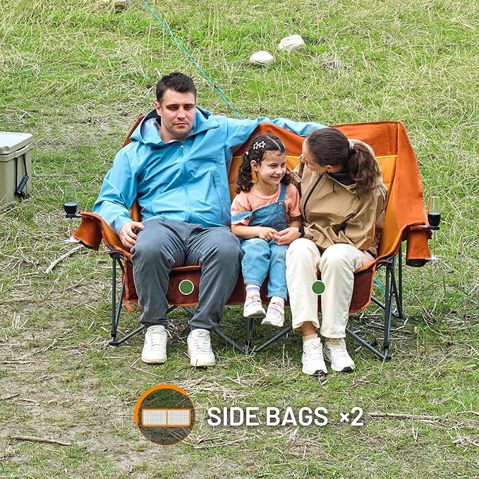 Timber Ridge Double Camping Chair, Heavy Duty Outdoor Folding Camp Couch, Loveseat Camping Chairs Perfect for Campsites, Patio/Lawn, Soccer Games or Other Youth Sports, Supports 600 lbs