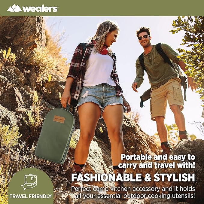 Camp Kitchen Cooking Utensil Set Travel Organizer Grill Accessories Portable Compact Gear for Backpacking BBQ Camping Hiking Travel Cookware Kit Water Resistant Case