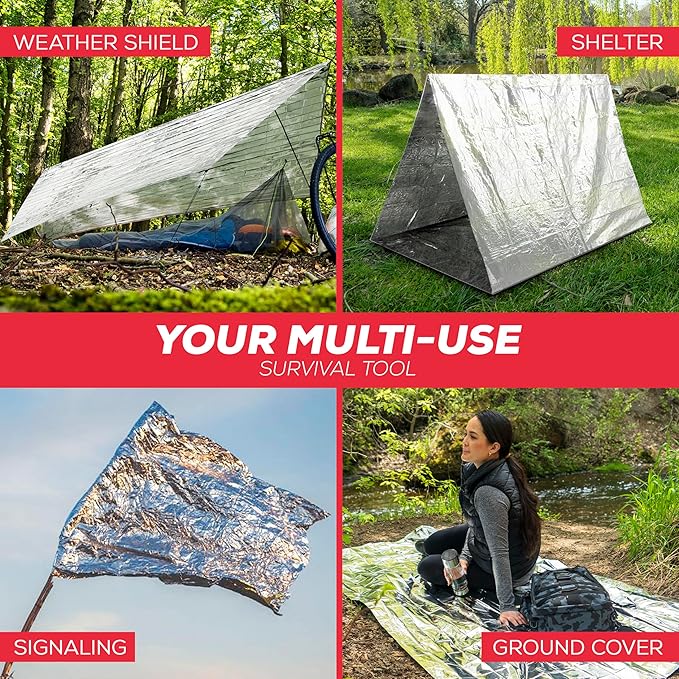 Mart Cobra Emergency Blanket 25-Pack Space Mylar Blankets Survival Gear and Supplies Reusable Thermal Camping Essentials Hiking First Aid Car Emergency Kit Prepper Foil Bug Out Bag Warm Cat Cold Snow