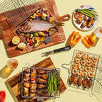 SHIZZO Grill Basket Set, Barbecue BBQ Grilling, Stainless Steel Folding Portable Outdoor Camping Rack for Fish, Shrimp, Vegetables, Cooking Accessories, Gifts for Dad, husband, Friends