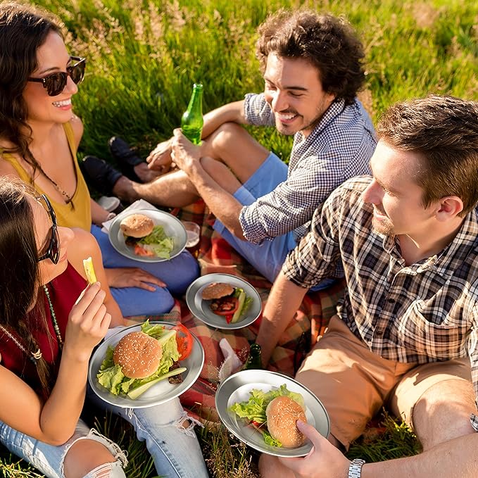 Stainless Steel Plate Set - 8.5 inch Ultra-Portable Dinnerware Set BPA Free Plates for Outdoor Camping | Hiking | Picnic | BBQ | Beach