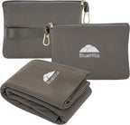 BlueHills Lightweight Travel Blanket Pillows Compact for Two Airplane Traveling Essentials Flight Throws in Bag case with Backpack Clip Compact Large Plane Accessories – Gray and Beige