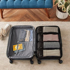 Amazon Essentials 4-Piece Packing Cubes Travel Accessories Set, Luggage Organizer with Double Zipper, Mesh Top, 100% Polyester, Slim, Black (Previously Amazon Basics)