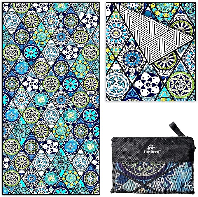 Elite Trend Quick Dry Towel Extra Large 78x35 Inch - Microfiber Beach Towel - Perfect for Beach, Travel, Swimming, Pool, Yoga, Hiking, Camping - Lightweight, Fast Drying, Compact for Adults (Artsy)