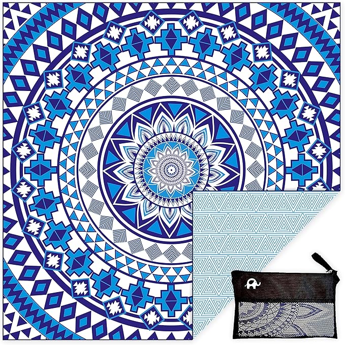 Elite Trend Microfiber Beach Towel for Adults with Bag - XXL 72x72 inch Lightweight Sand Free Quick Dry Towel for Travel, Swimming, Yoga, Camping (Blue Beauty)