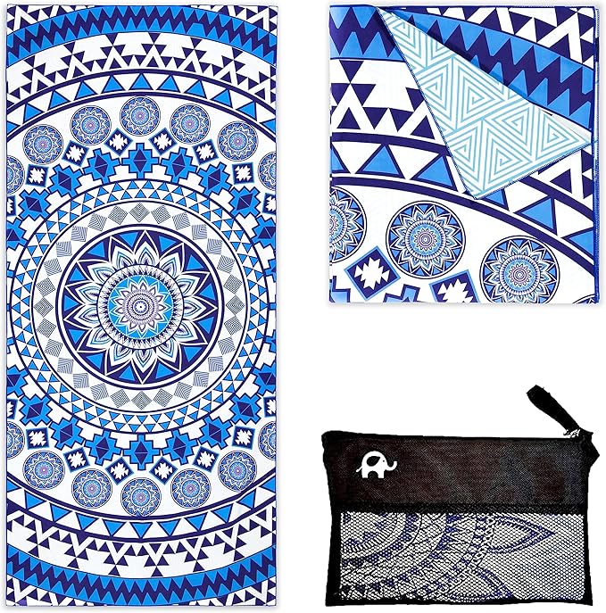 Elite Trend Microfiber Beach Towel for Adults with Bag - Extra Large 78x35 inch Lightweight Sand Free Quick Dry Towel for Travel, Swimming, Yoga, Camping (Blue Angel)