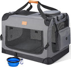Morpilot 24-inch Portable Collapsible Dog Crate: Travel Dog Crate Soft-Sided for Small Dogs up to 27lbs, with Foldable Bowl, Shoulder Strap & Storage Pockets, Grey