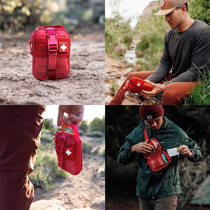 My Medic Sidekick - Camping Hiking and Backpacking First Aid Kit - 70 Items - HSA and FSA Eligible - Small Ifak Great for Travel or Motorcycle - Portable Emergency Kit – Red
