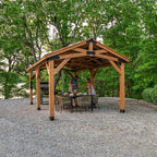 Backyard Discovery Norwood 20 ft. x 12 ft. All Cedar Wooden Carport Pavilion Gazebo with Hard Top Steel Roof Light Brown