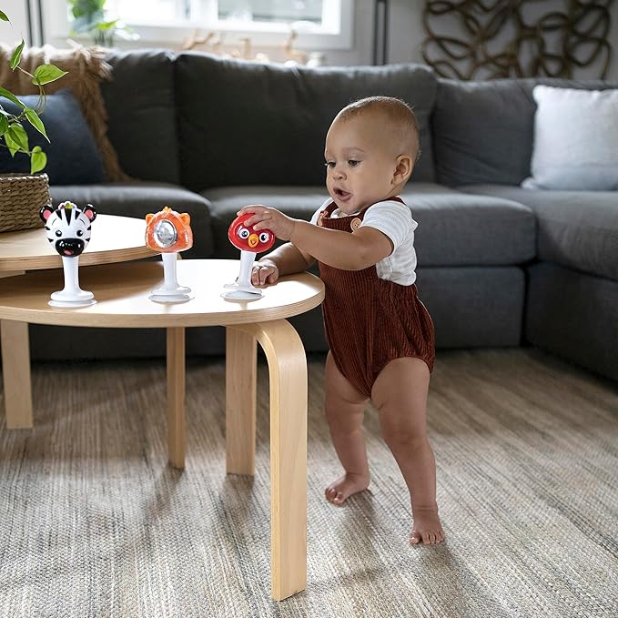 Baby Einstein Rattle & Jingle Trio High Chair Suction Toys Take-Along Musical Rattle Set Age 6 Months +, Multicolor, 3 Count